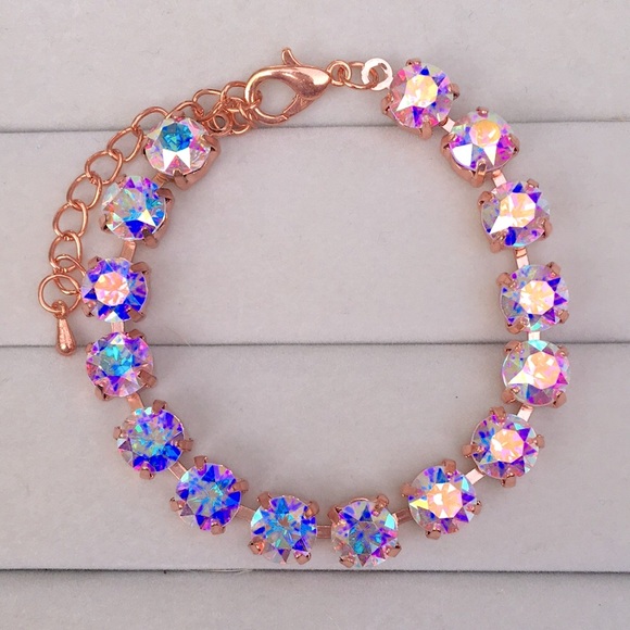 Aurora Borealis Rose Gold Crystal Tennis Bracelet - Picture 3 of 16